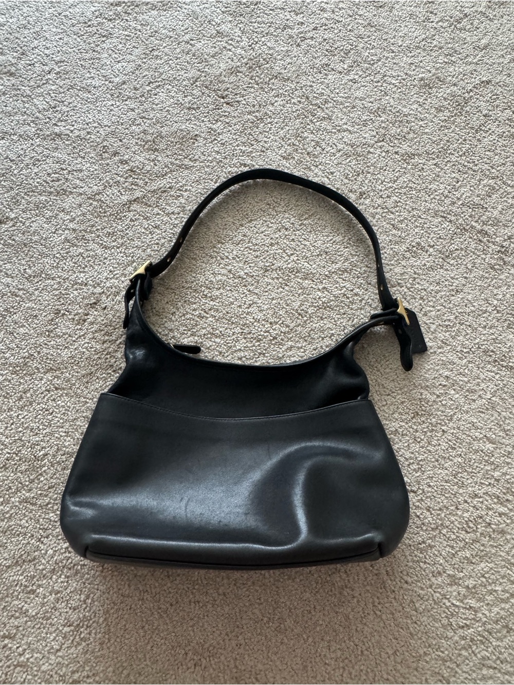 Coach Black Leather Shoulder Bag with Gold-Tone Accents